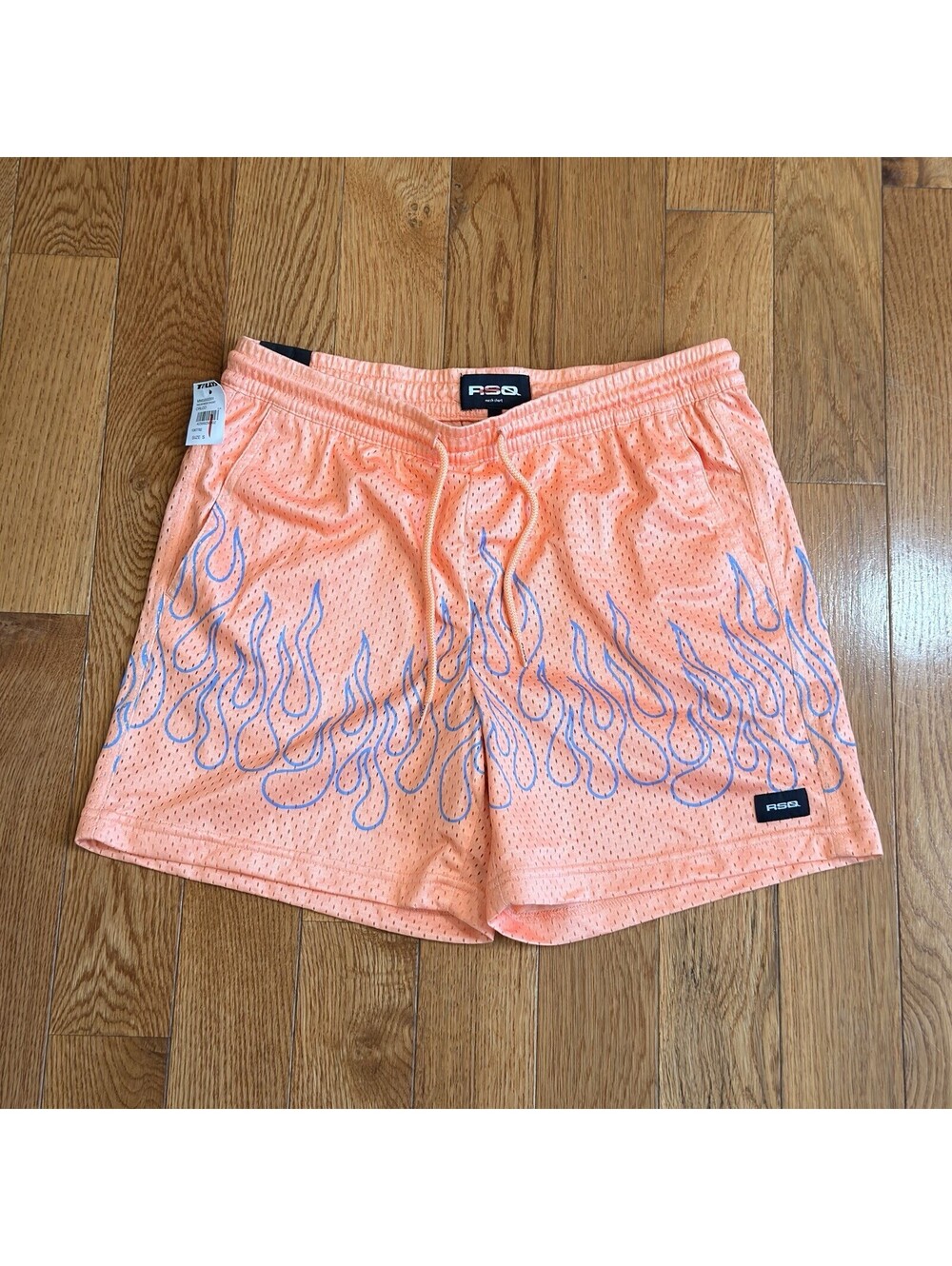 Size Small Men’s RSQ Mesh Flame Print Athletic Shorts Peach Drawstring Pockets